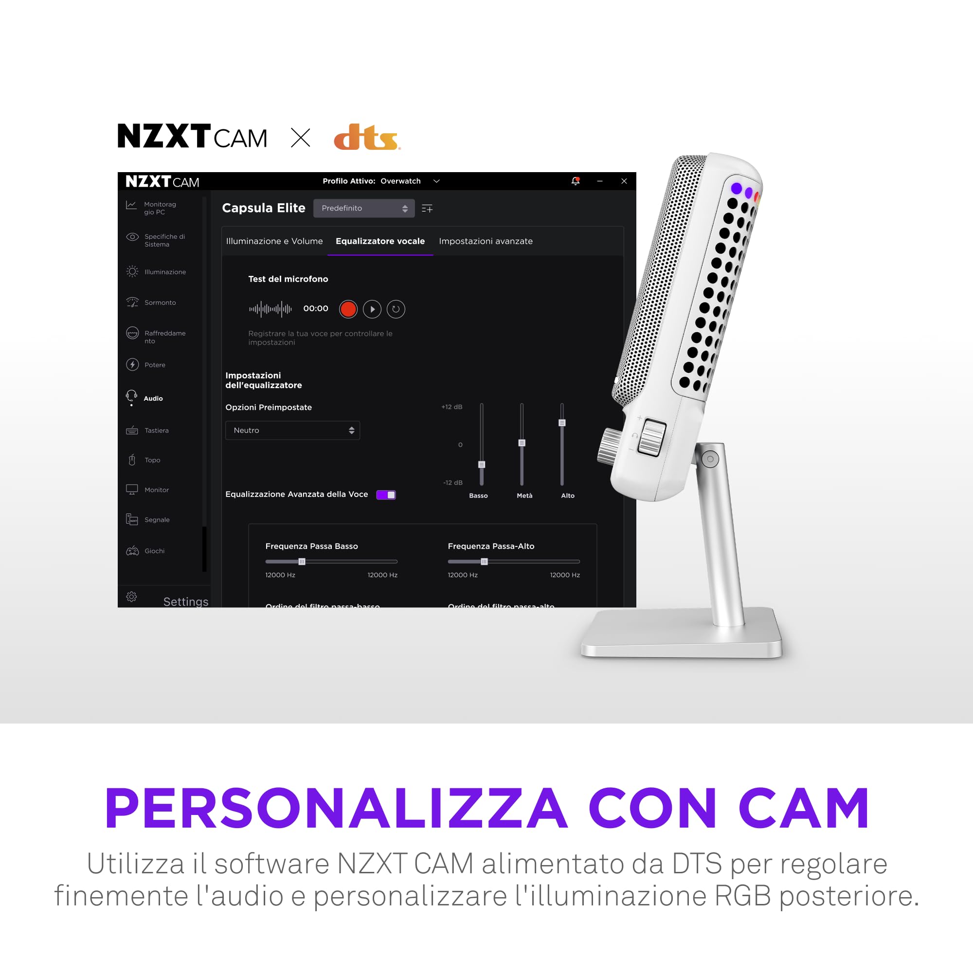 NZXT Capsule Elite - Microfono USB a condensatore professionale per Gaming, Streaming, Podcast e Registrazione - Audio di qualità studio – Sistema di posizionamento regolabile - Software DTS - Bianco