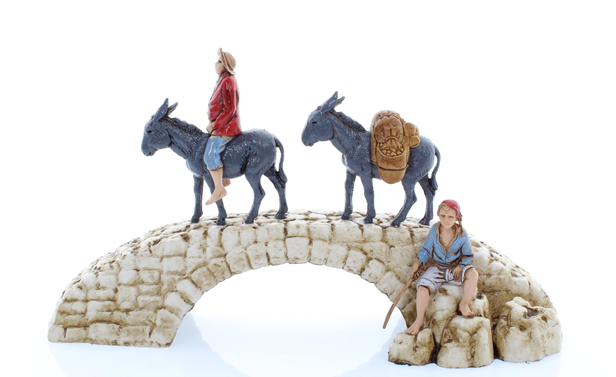 Statuina Moranduzzo Per Presepe – Uomo Con Bimbo Su Botte, Cm 6, Scala 1:32, Scolpita Da Martino Landi, Made In Italy