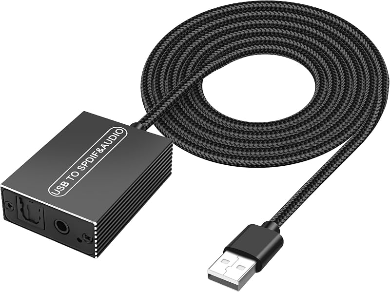 Adaptor audio optic XMSJSIY USB la SPDIF Toslink cu cablu jack de 3,5 mm, 1,2 m, pentru TV, PS5, PS4, PC, laptop, smartphone, boxe și amplificatoare