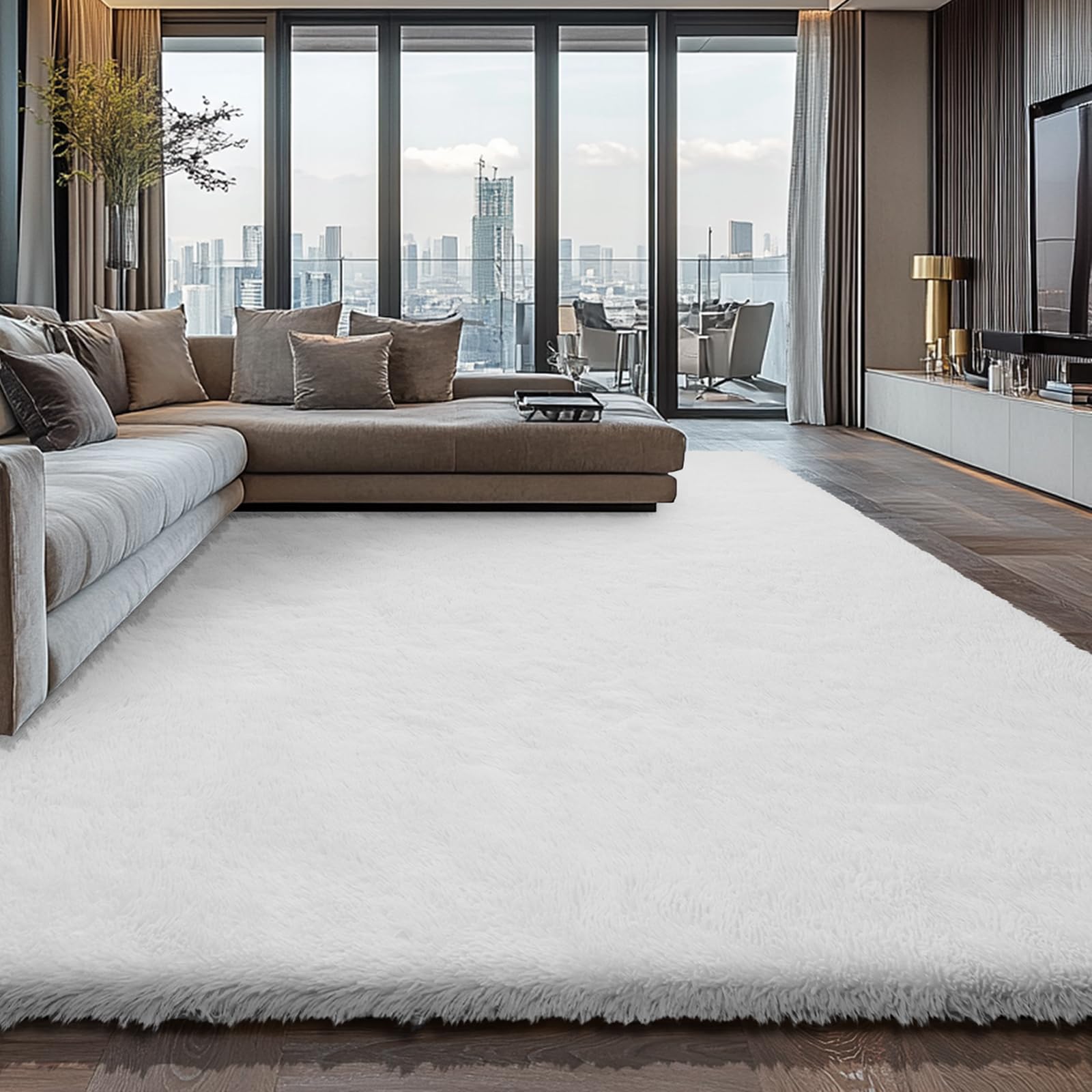 Photo 1 of 10X14 Large Area Rugs for Living Room Bedroom,White Big Shag Rug for Bedroom Dorm,Soft Fluffy Indoor Carpet Nursery Rugs for Kids Girls Room Home Decor (White, 10X14 Feet)