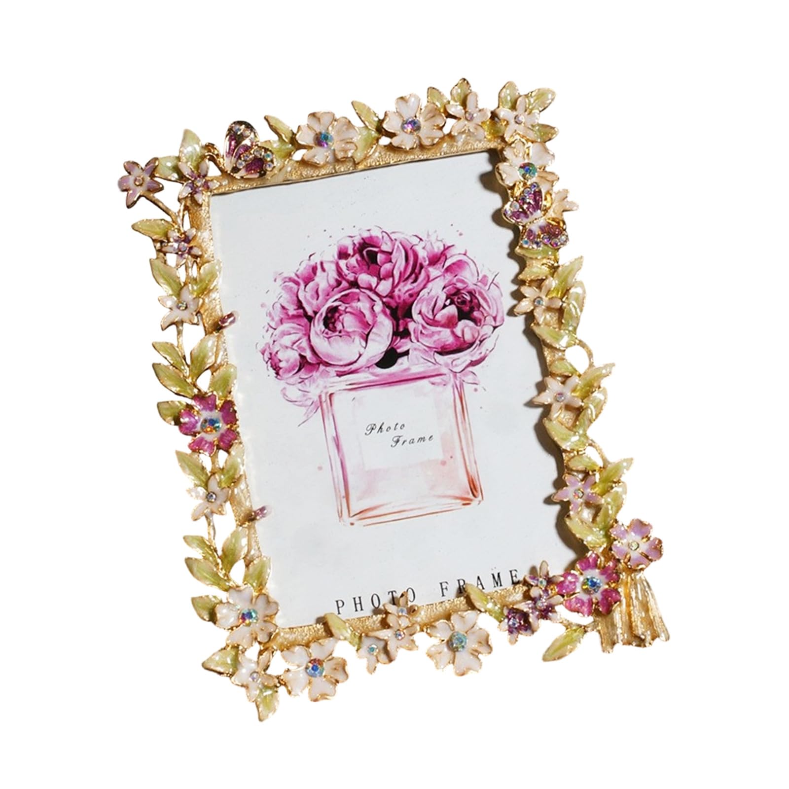 Ekoama Elegant Metal Photo Frame With Delicate Enameled Floral Pattern Picture Frame For Home Decors And Tabletop Shelf Display