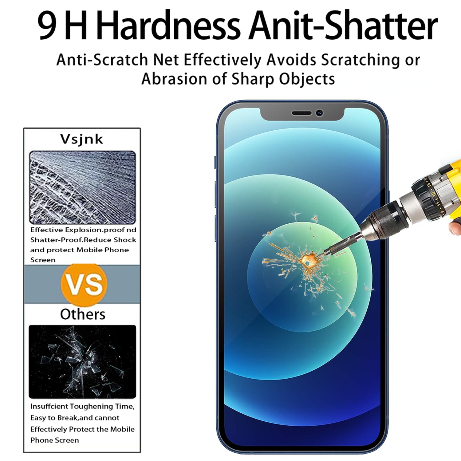 Vsjnk Privacy Screen for iPhone 12 Mini with 3 Pieces Anti-Spy Privacy Tempered Glass Screen Protector 9H Hardness Tempered Glass HD Screen Protector Compatible with iPhone 12 Mini - Image 4