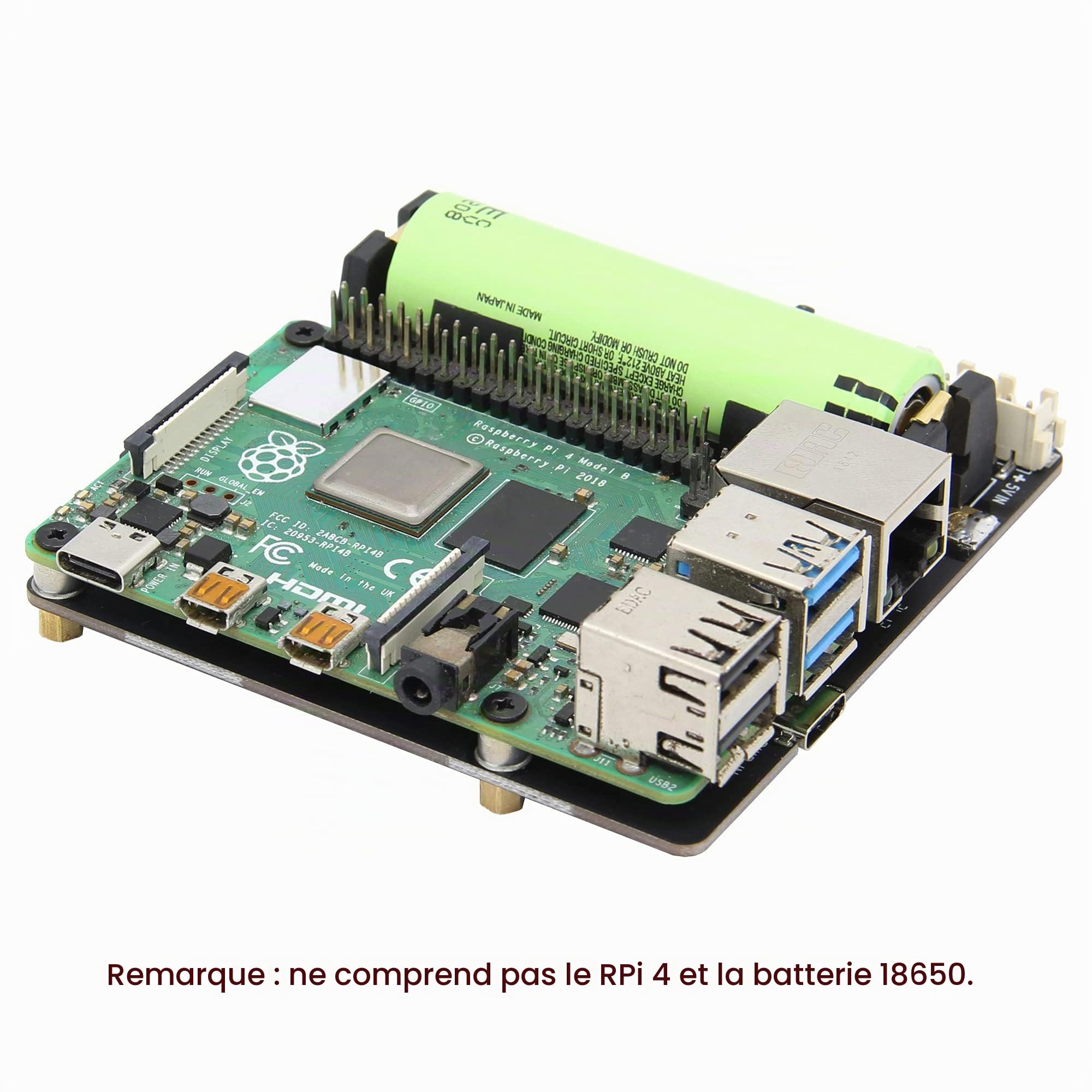 Geekworm X703 18650 UPS Shield Hat for Raspberry Pi 4 8GB/4GB/2GB Only | Ultra-compact, Auto Power On, NOT supports software safe shutdown, NOT included RPi4 or Batteries