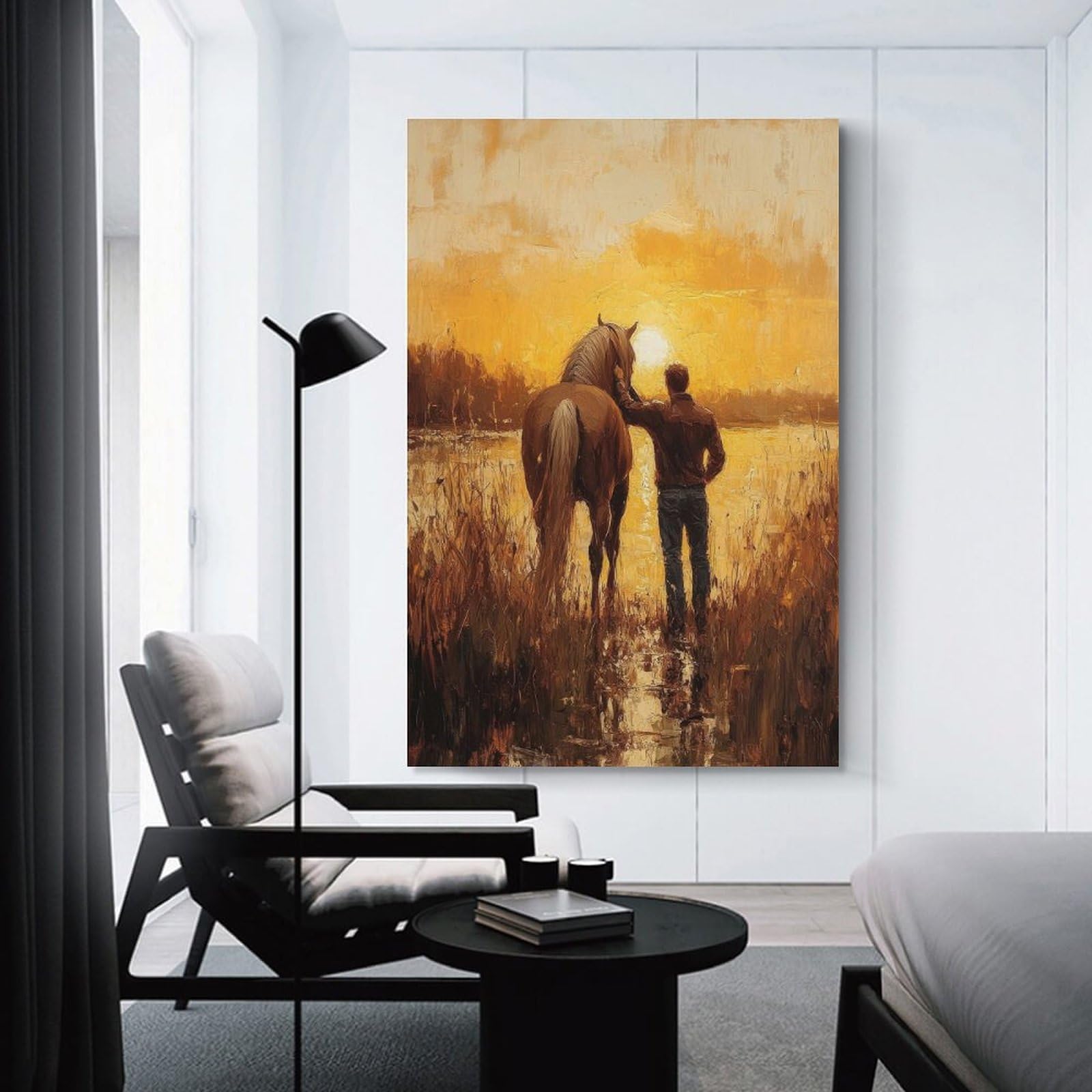 Junmoney Unframe-Style-9 Man And Horse At Sunset Canvas Wall Decor, 20X30inch(50X75cm), For Wall Displays, Bedrooms Or Room Updates, Wall Decor Suited To Curated Displays