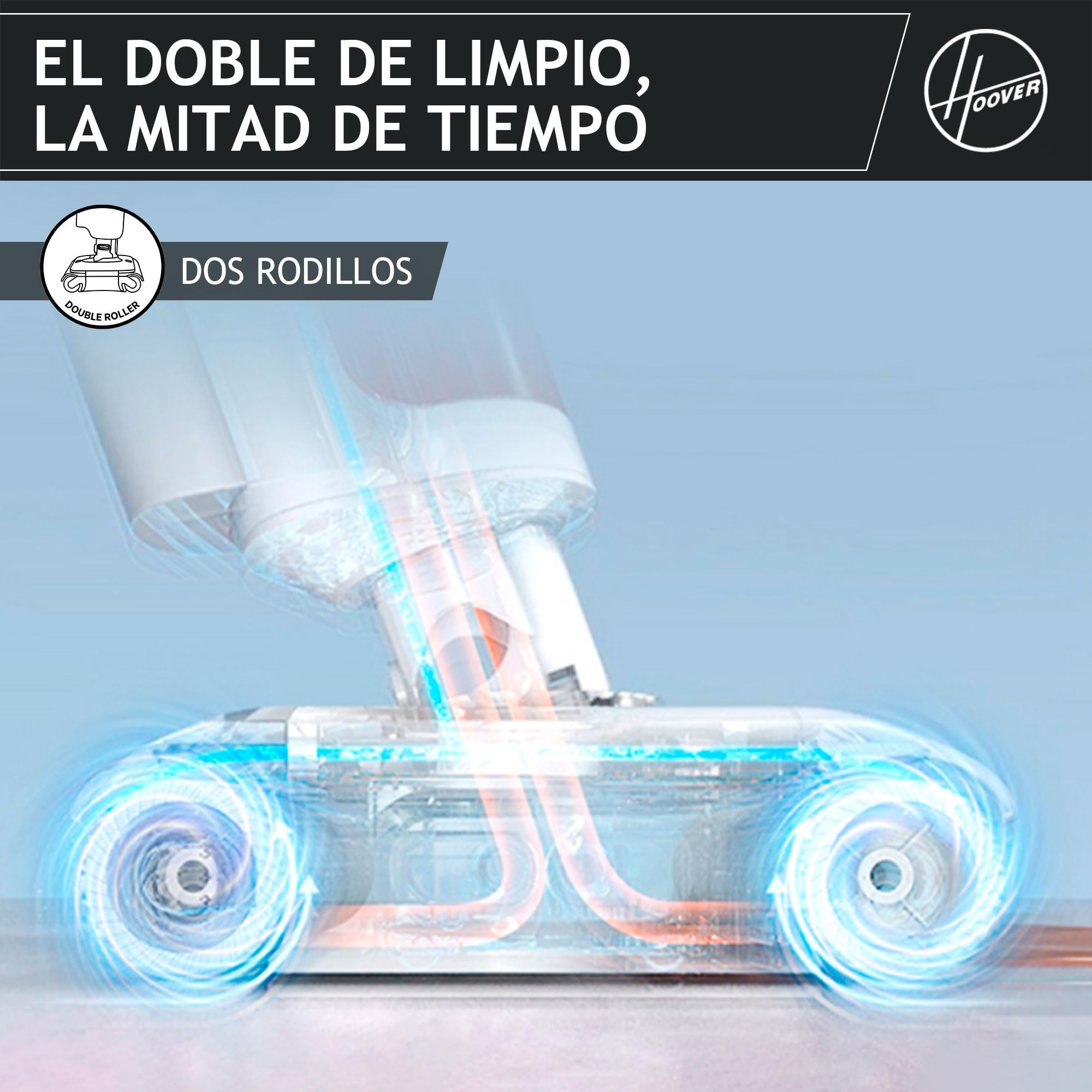 Hoover HW5 Wet and Dry – Aspirador en seco y húmedo, sin Cable, función de fregado, Motor de Alta Potencia, Sistema de Doble Rodillo, 3 Modos, autolimpieza, Aspirador/fregona 2 en 1, 230 W [HW500]