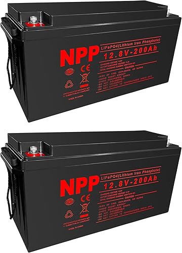 NPP Batería de ciclo profundo LiFePO4 de 12.8 V, 200 Ah (2 unidades), batería de fosfato de hierro y litio integrada BMS de 200 A con 4500-8000