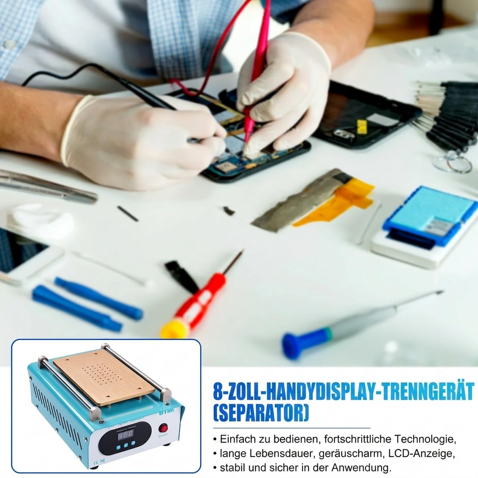 Handy Screen Separator Heizplatte Handy Reparatur LCD hot Screen Separator Handy heizplatte Screen bildschirmabscheider hot Screen Splitter mit 3 Silikonpads blau UYUE948T AC 220V.