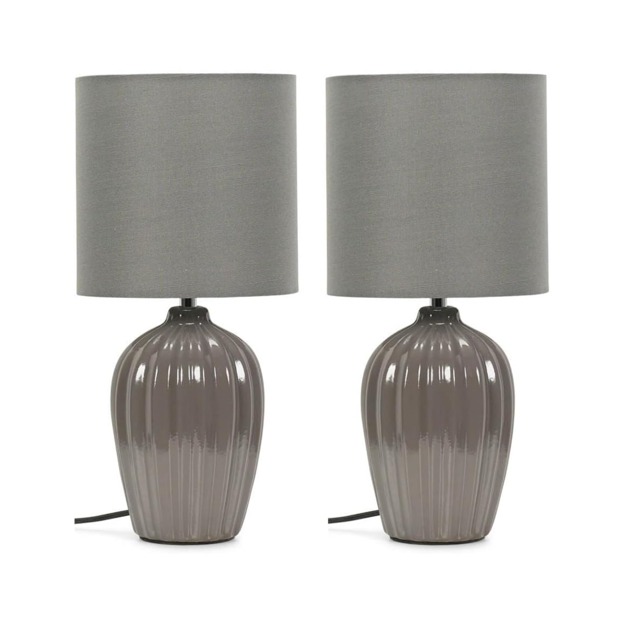 ValueLights Pair Of Carbone Grey Fluted Table Lamps