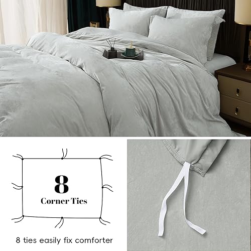 Miniatura 101 de PHF - Juego de funda de edredón de pana ligera, tamaño California King, 3 piezas de mantas, con cierre con botón, 8 lazos en las esquinas, suave