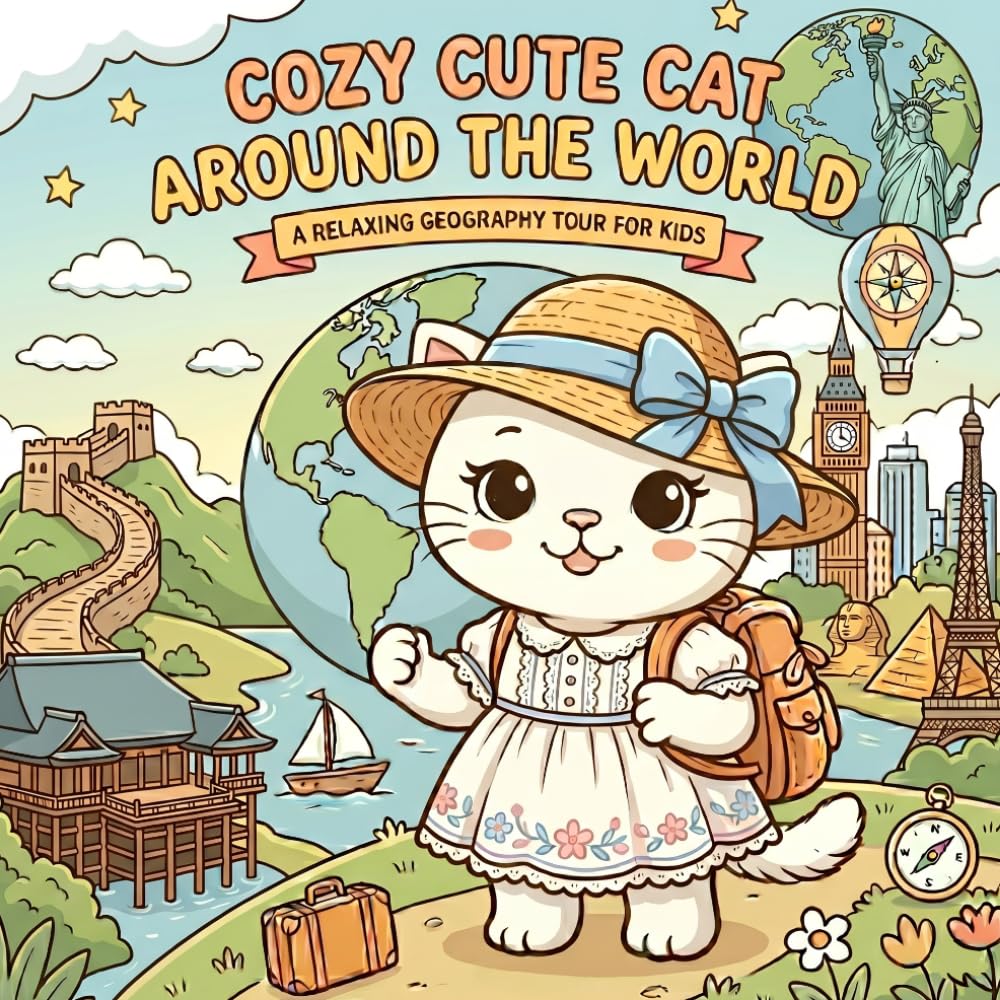 Cozy Cute Cat Around the World: A Relaxing Travel Coloring Book for Adults and Kids
