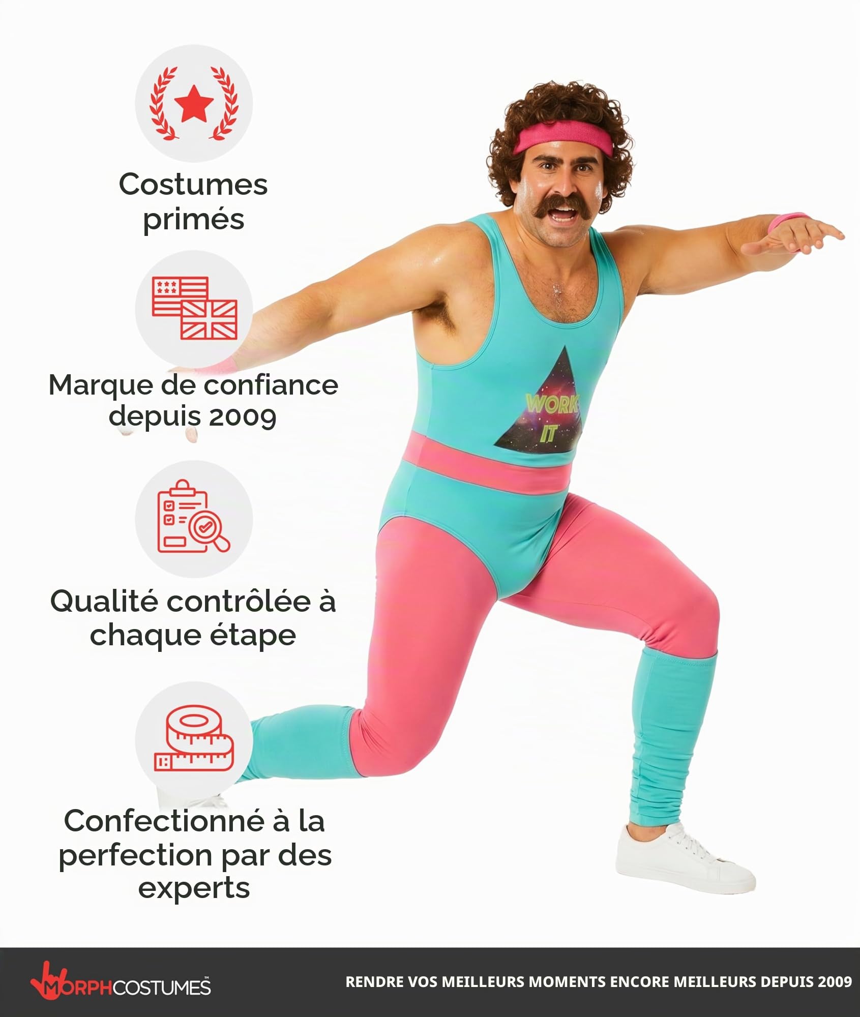 Fun Shack Deguisement Homme Annee 80, Déguisement Année 80 Homme, Déguisement Sport, Tenue Aerobic Adulte, Tenue Halloween Adulte, Costume Carnaval, Deguisement Evg