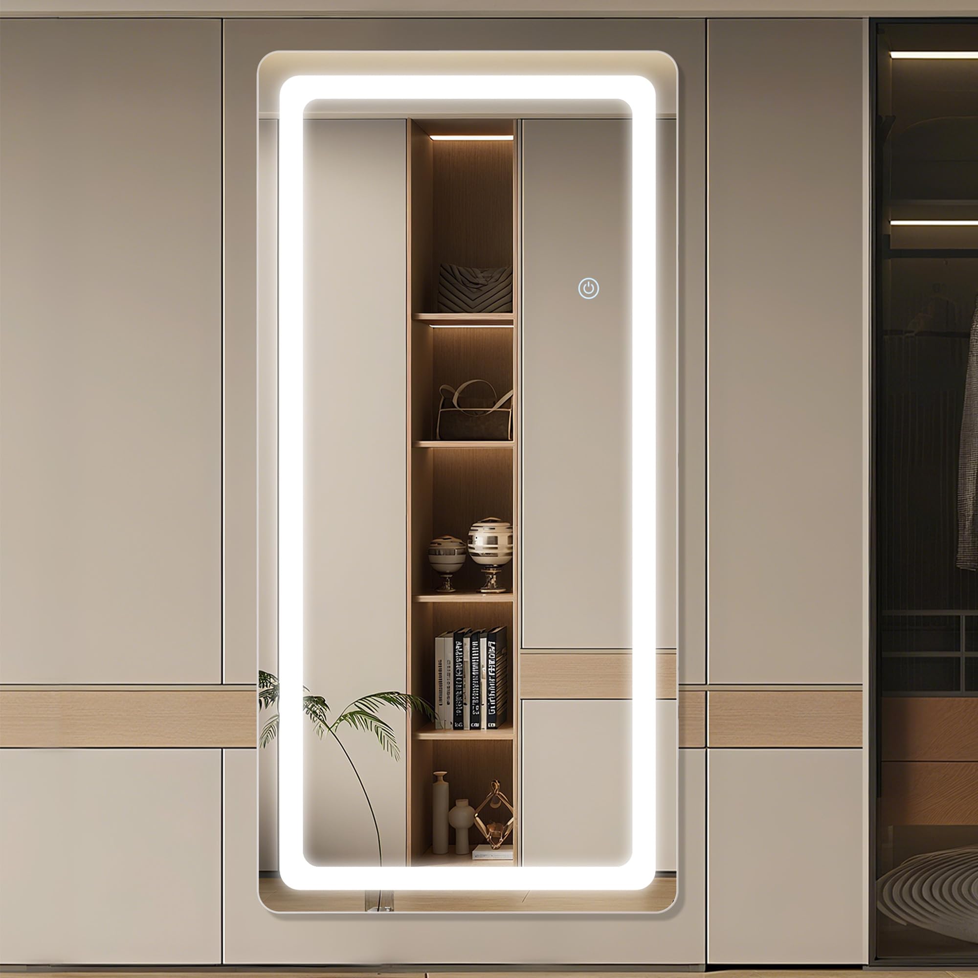 Antok LED Full Length Mirror with Light, 71"x28" Lighted Full Body Mirror with Stand, Dimmable & 3 Color Lighting Standing/Leaning/Wall Mounted Vanity Mirror for Bedroom Cloakroom Livingroom(Rect): 78"L x 38"W Rect Style White