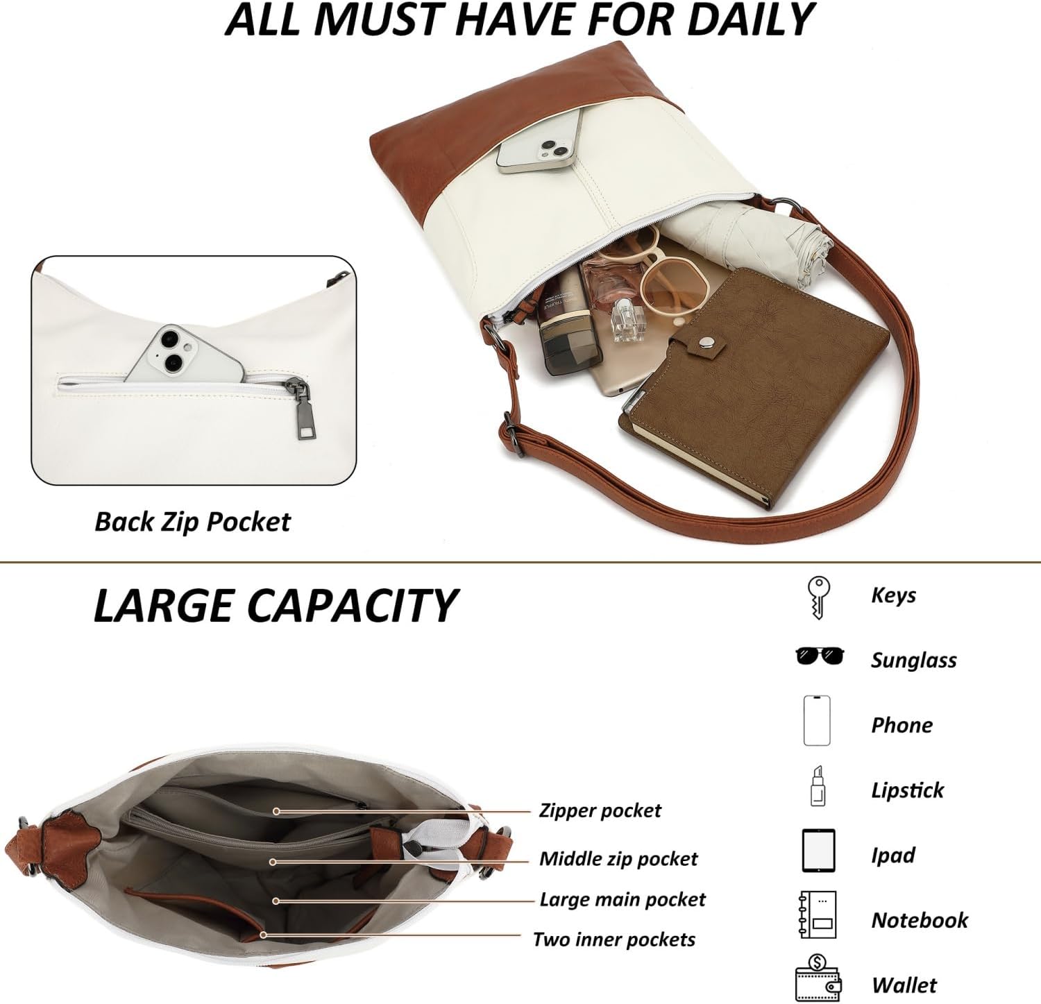 TANTOMI Crossbody Bags Handbags for Women Vegan Leather Purse and Shoulder Bag with Adjustable Shoulder Strap - Image 5