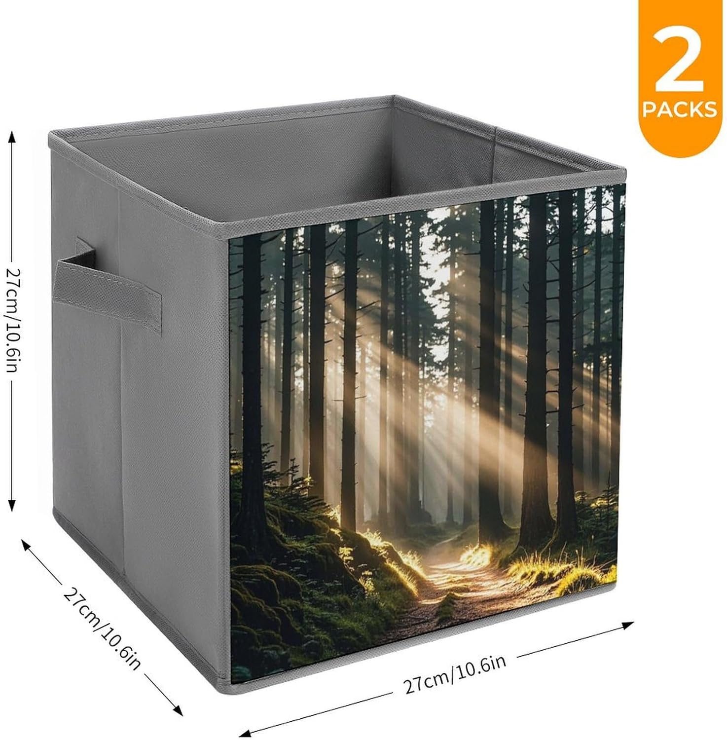 Natural Forest Foldable Storage Box with Handles, Durable Oxford Storage Cubes, 2PCS Collapsible Closet Organizer for Home, Shelf, Office, Travel