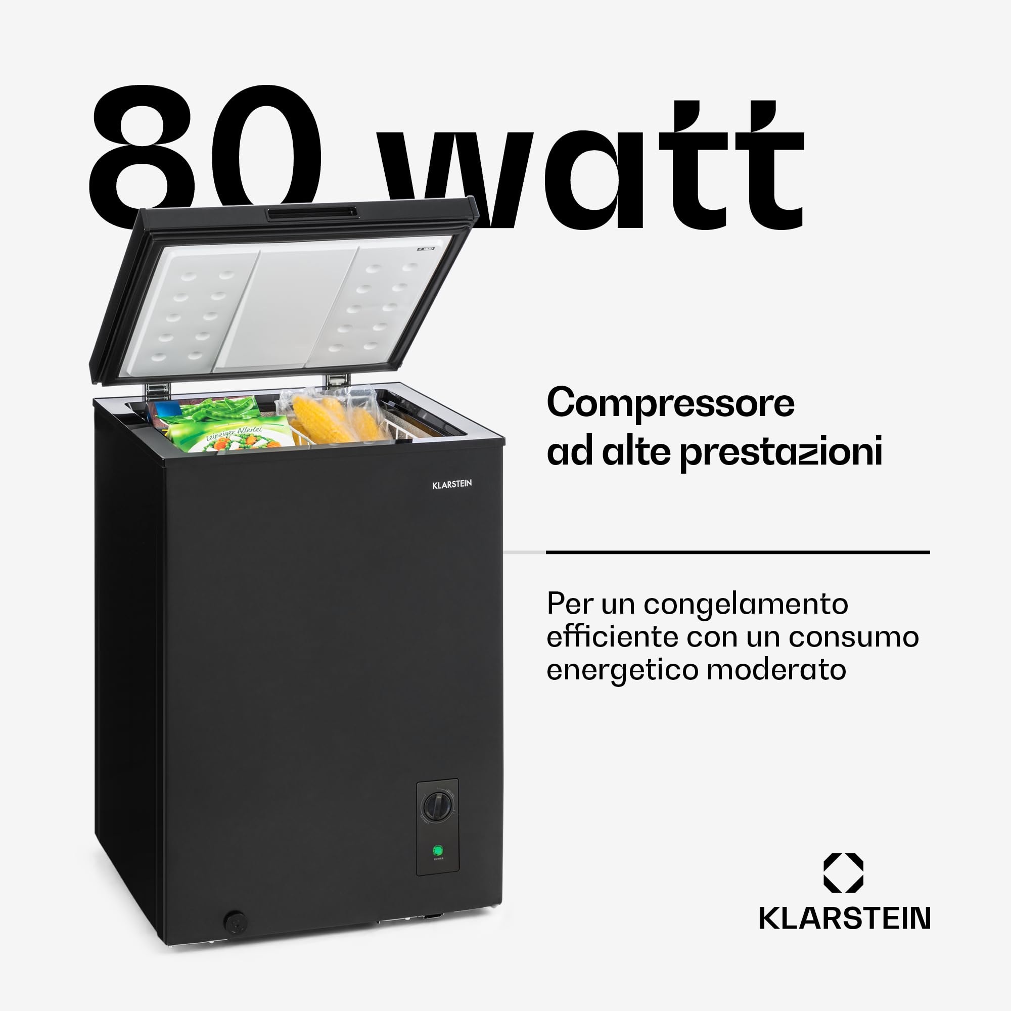 Klarstein Mini Congelatore a Pozzetto Piccolo, Alta Efficienza Energetica, Mini Congelatore Piccolo a Pozzetto Compatto con Cestello e Rotelle, Mini Freezer Congelatore per Casa e Ufficio, 99L