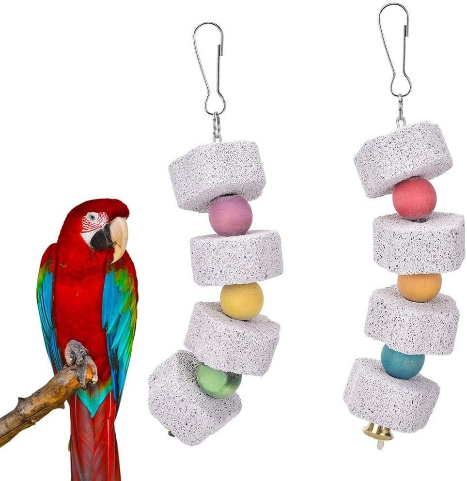 Hypeety Colorful Parrot Calcium Teeth Mouth Molar Grinding Stone Parakeet Parrot Budgie Cockatiel Cage Toy Hammock Swing Toy Hanging Toy Parrot Chewing Toy (2pcs)