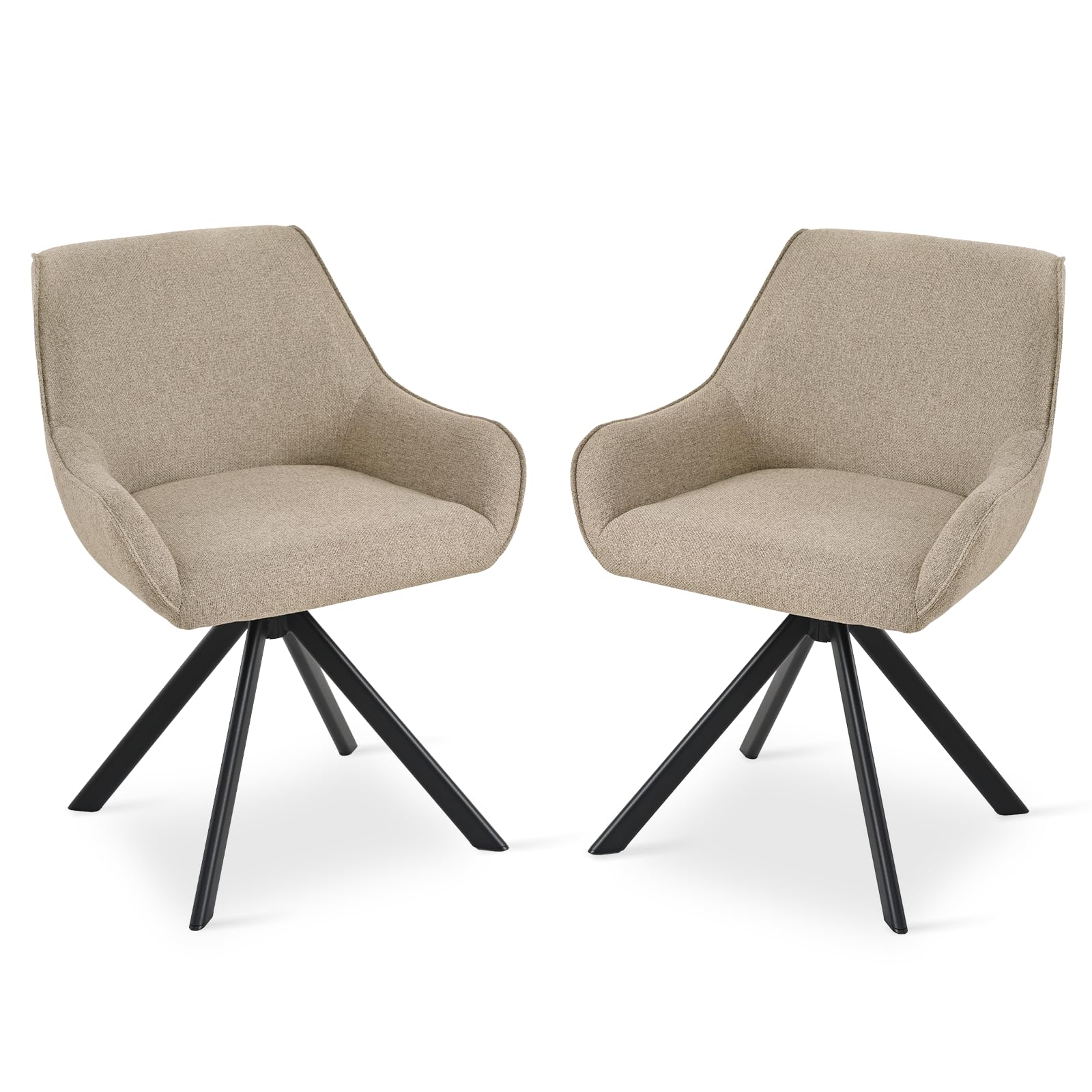 Goeurvant Swivel Dining Chairs Set of 2 with Armrests, 360° Swivel Upholstered Chairs, Kitchen Chair with Metal Frame and Backrest for Dining Room,Living Room,Office, Gray/Brown