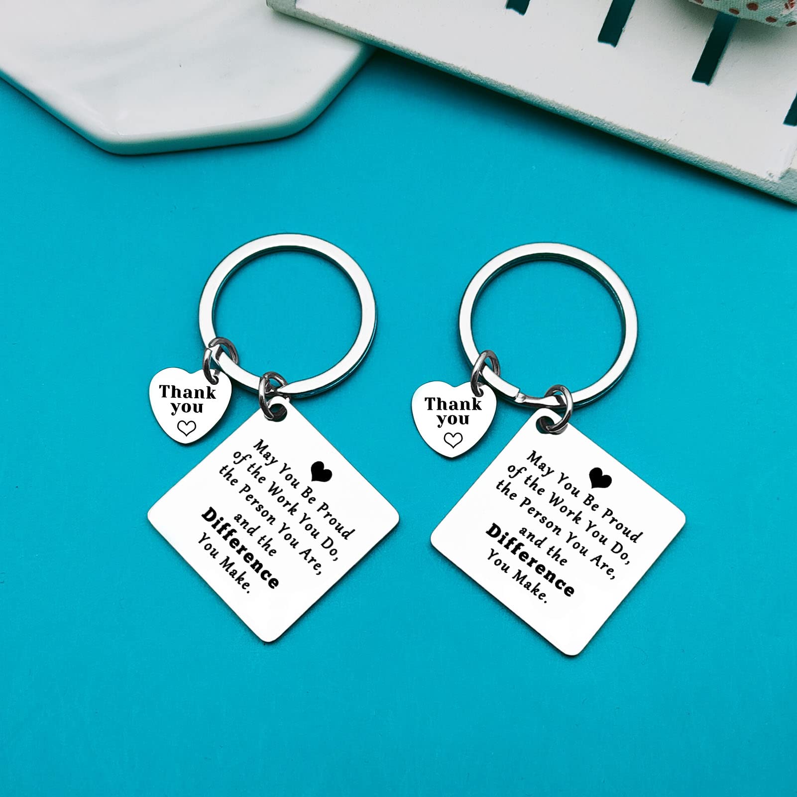 Ximalun 2Pcs Thank You Gifts Appreciation Keyring Make a Difference Keyring Appreciation Gifts for Employee Staff Colleague Thank You Gifts for Nurse Teacher Coach Volunteer Social Worker - Image 2