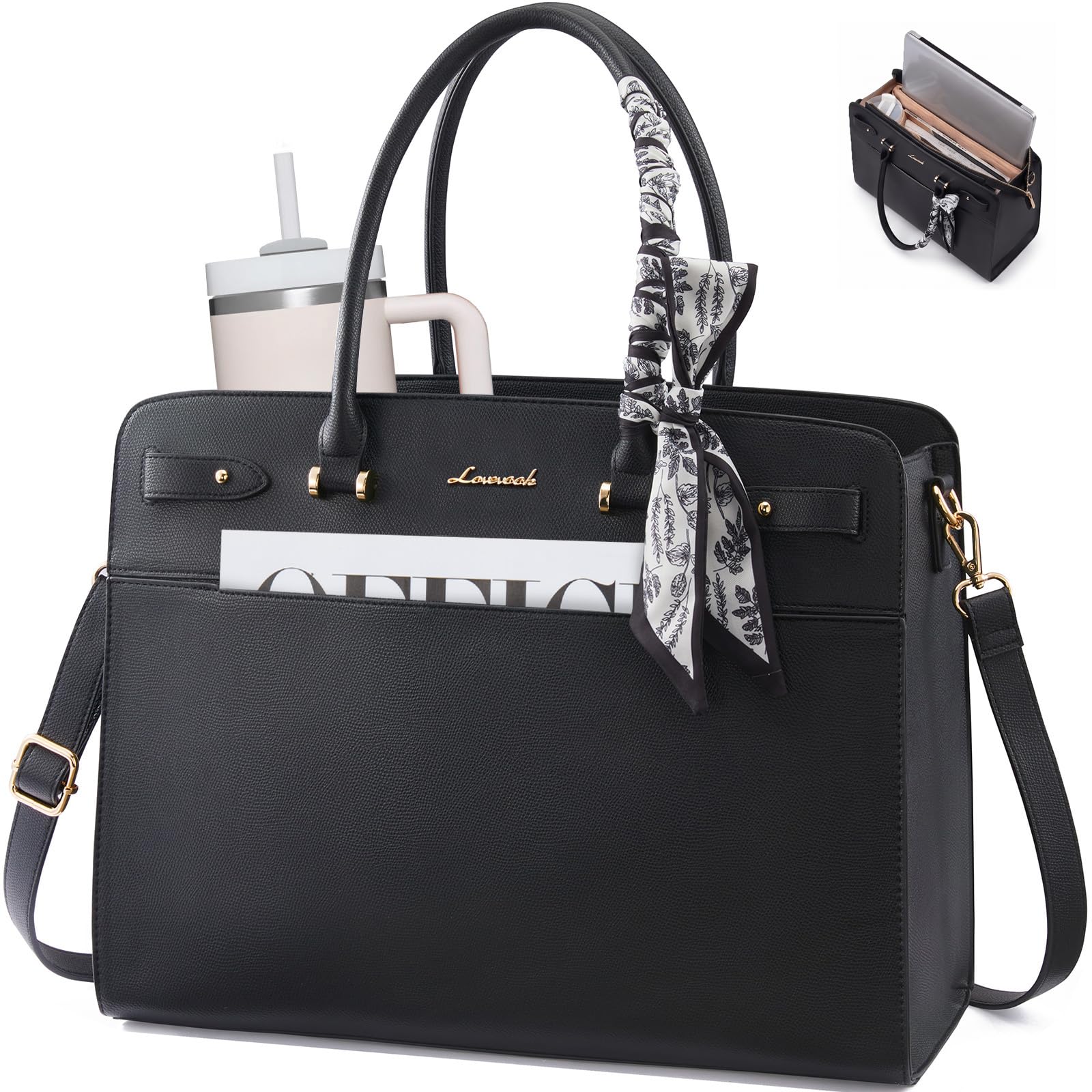 LOVEVOOK Handtasche Damen Groß Arbeitstasche, 15,6 Zoll Laptoptasche Tote | Elegante Uni Schultasche Shopper Tasche mit Separates Gepolstertes Laptopfach, PU Leder Lehrertasche Work Bag für Business
