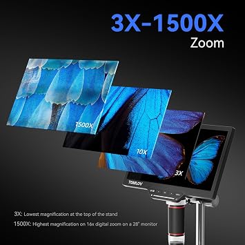 TOMLOV DM202 Max Digital Microscope with Light 25MP HDMI - 1500x Magnification for Electronic Repair PC/TV 32GB