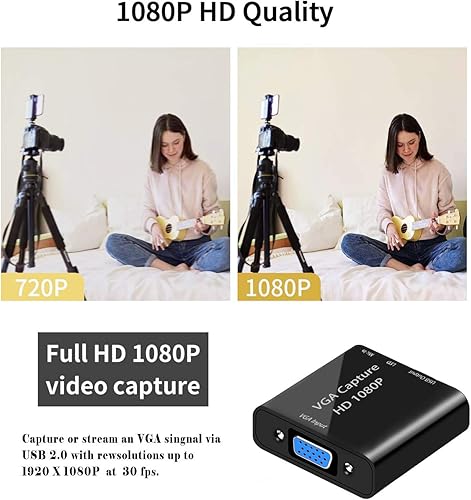 Miniatura 6 de VGA Capture Card, VGA to USB 2.0 Converter with Microphone Input, HD 1080p Video Adapter, for Live Broadcast, Laptops, Monitors, Video Conferencing