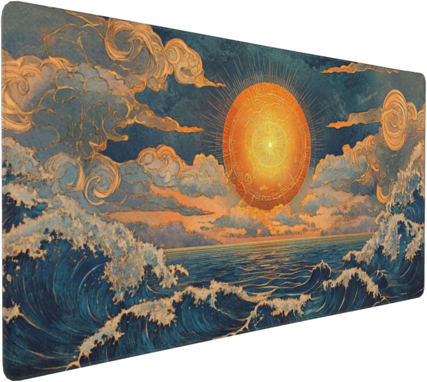 マウスパッド 日没 XXL 700 x 400 x 4mm 海 大型ゲーミング エッジステッチ 滑り止めゴム台座 オフィス適用 デス