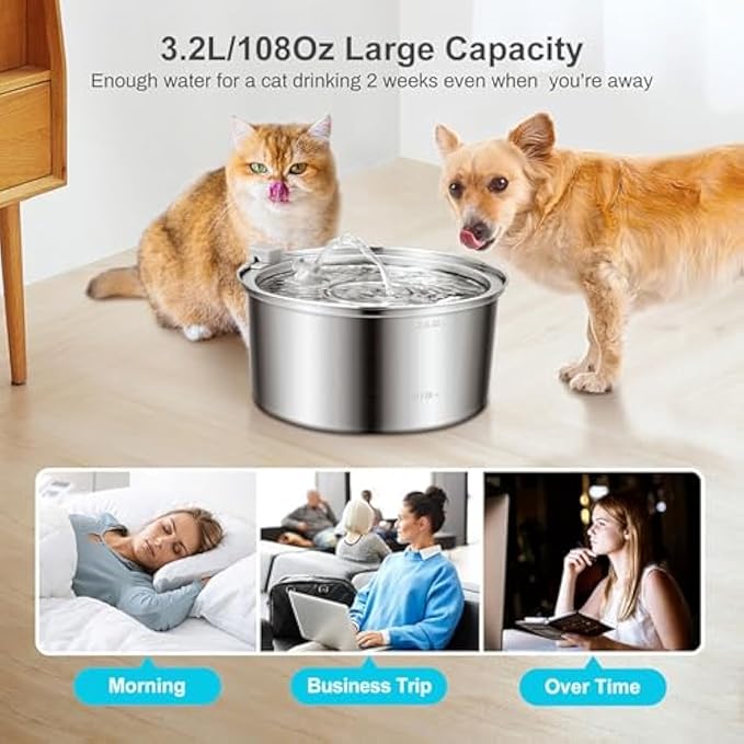 Fuente de Agua para Gatos 3.2L Acero Inoxidable miniatura 6
