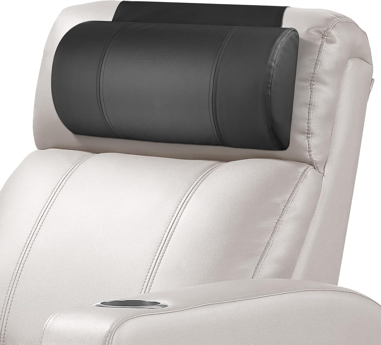 Non-Slip Neck Pillow for Recliner-Adjustable and Removable Leather Pillow-Neck Pain Relief Support Head Pillow for Travel Home Recliner Sofa Armchair(Black)