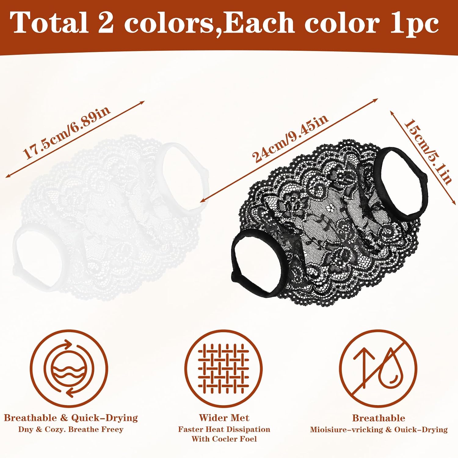 2 Pcs Single Lace Mask for Women Lace Face Mask Black White Face Masks Layer Mesh Masks Reusable Adjustable Cover
