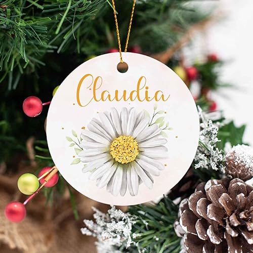 Miniatura 6 de Adorno de flor personalizado con nombre, recuerdo de flores para amigos, familia, regalos de margaritas para ella, adorno de Navidad personalizado