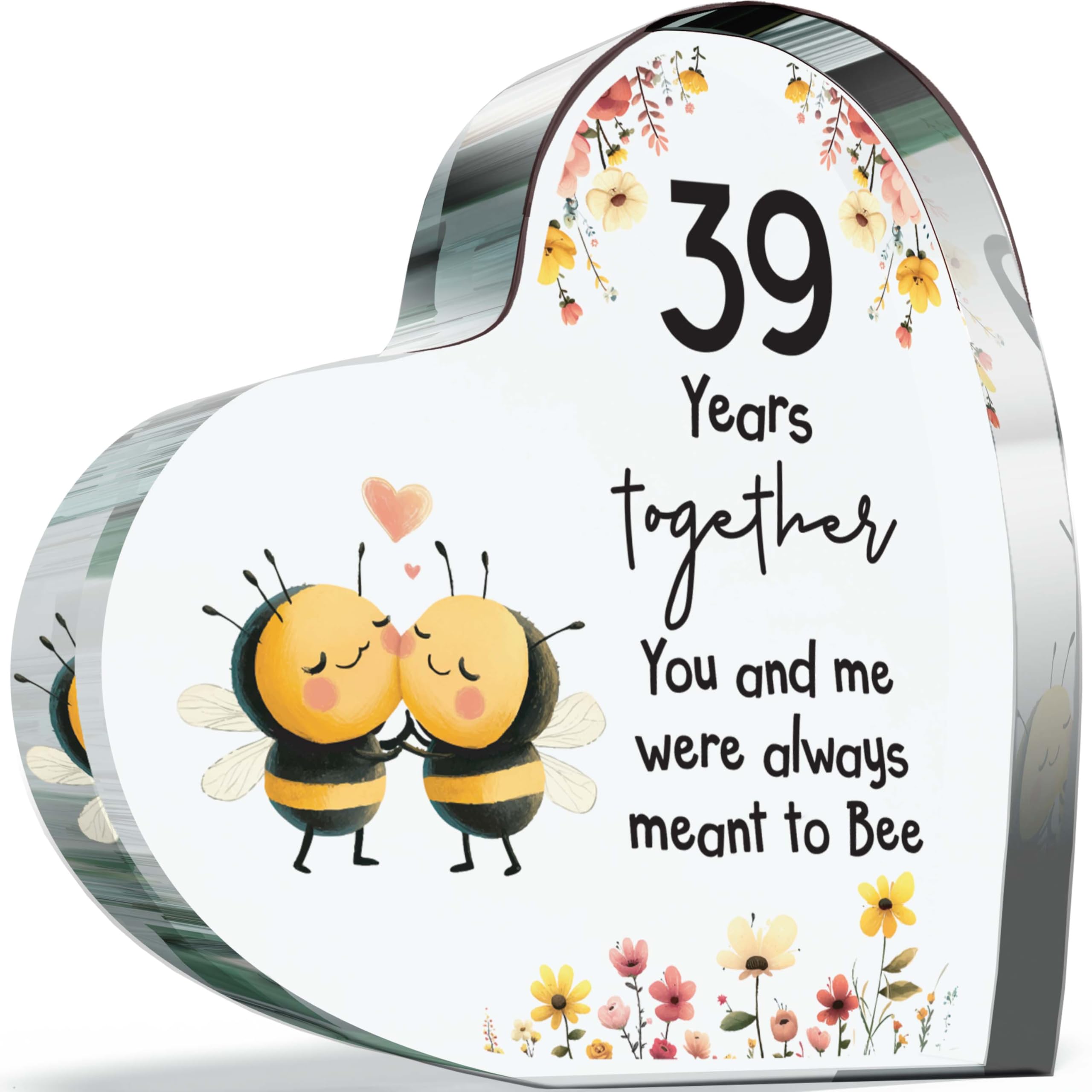 Giftzie Women's 39 Th Anniversary Acrylic Heart Plaque For Wife Or Husband, Meant To Bee