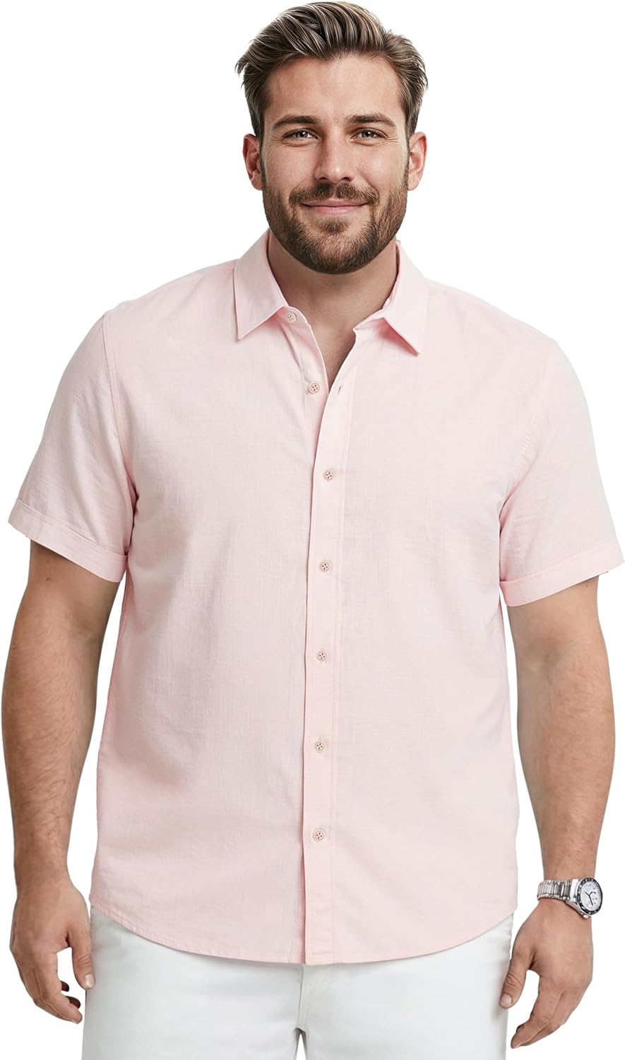 Izod Men's Big & Tall Luxury Classics Short Sleeve Solid Button Down Shirt