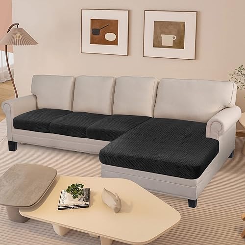 Miniatura 2 de Granbest Funda de cojín de sofá de alta elasticidad de 4 piezas para sofá seccional en forma de L de rombos jacquard, fundas de cojín para sofá