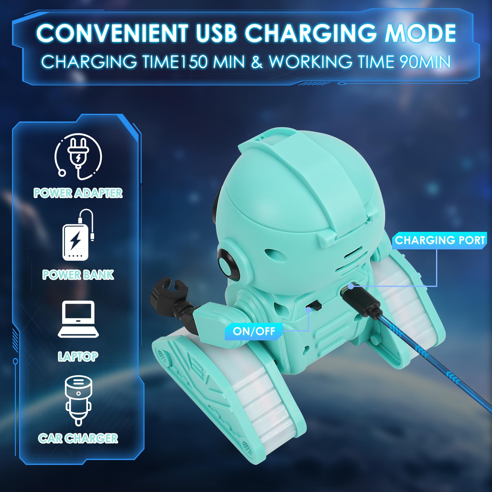 ZWOOS Robot Bambini, Ricaricabile Robot Telecomandato con Occhi a LED e Musica, 2,4 GHz & Controllo Gestuale, Robot Giocattolo Bambini per 4 5 6 7 8 anni-Regali di compleanno e Natale