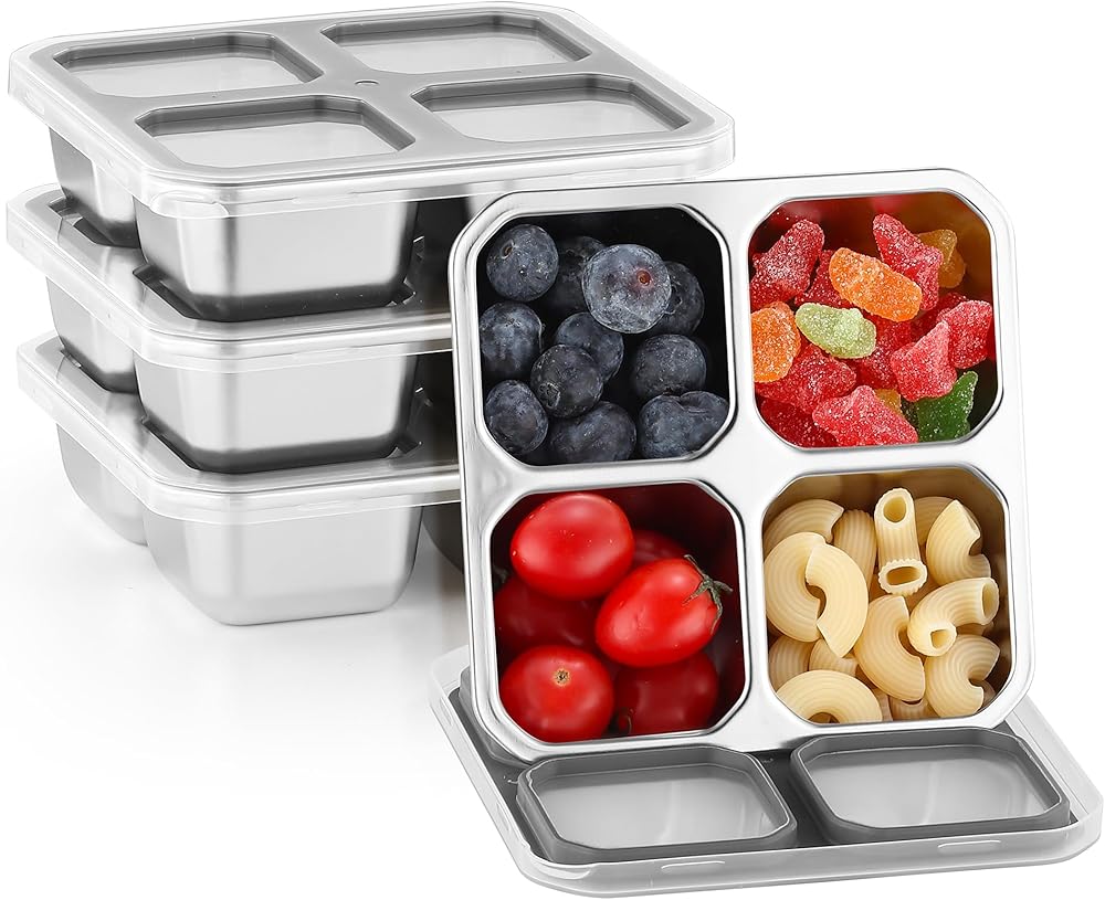 4 Pack Stainless Steel Snack Containers with Lids