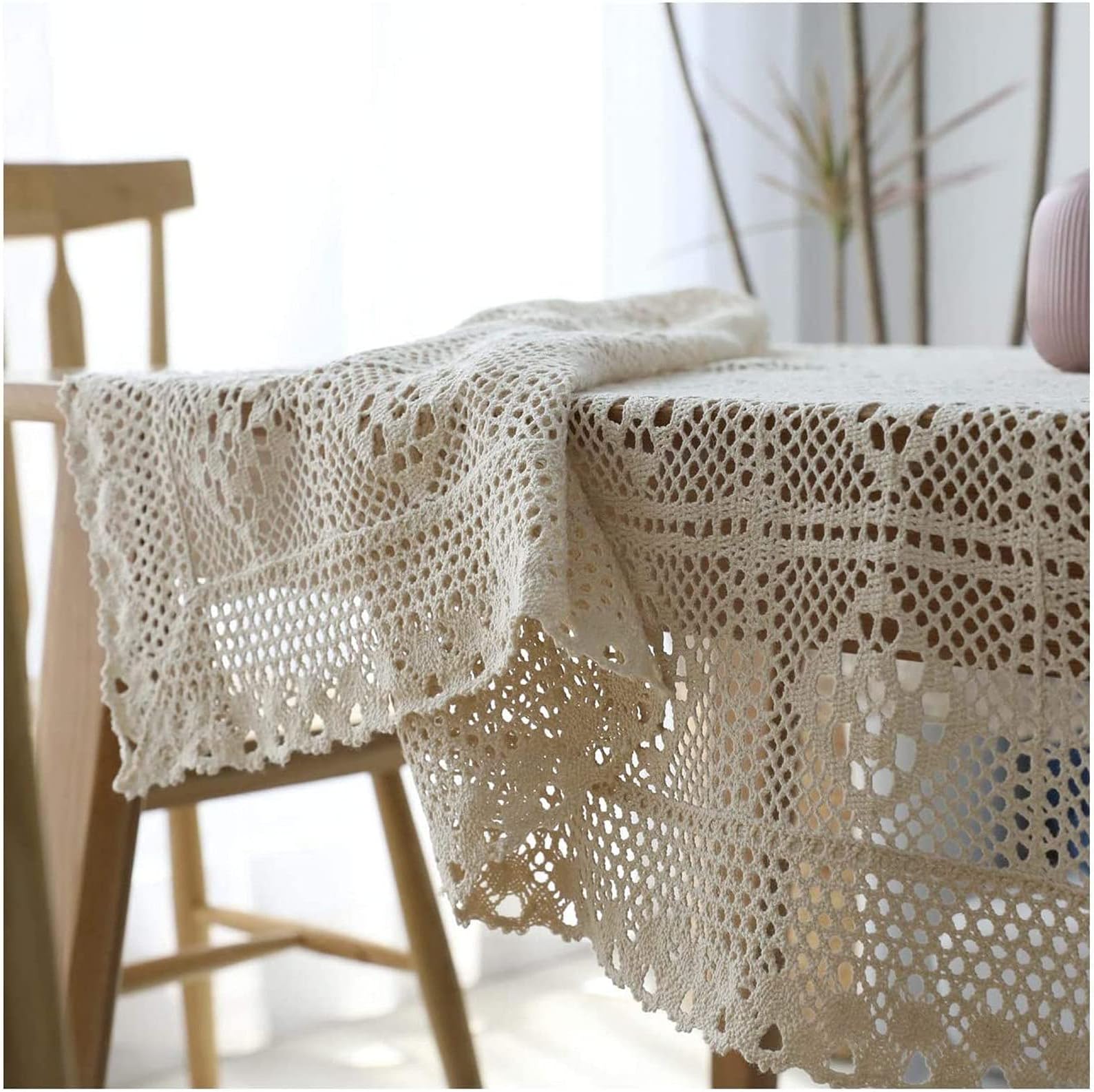 Retro Crochet Tablecloth,Handmade Macrame Tablecloths,Washable Stain Proof Wrinkle-Resistant Table Cover Protector-A 60x60cm