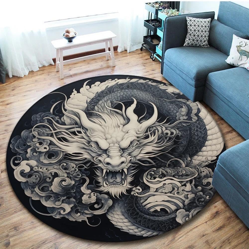 Tapis de décoration de chevet et salon dragon 3D doux