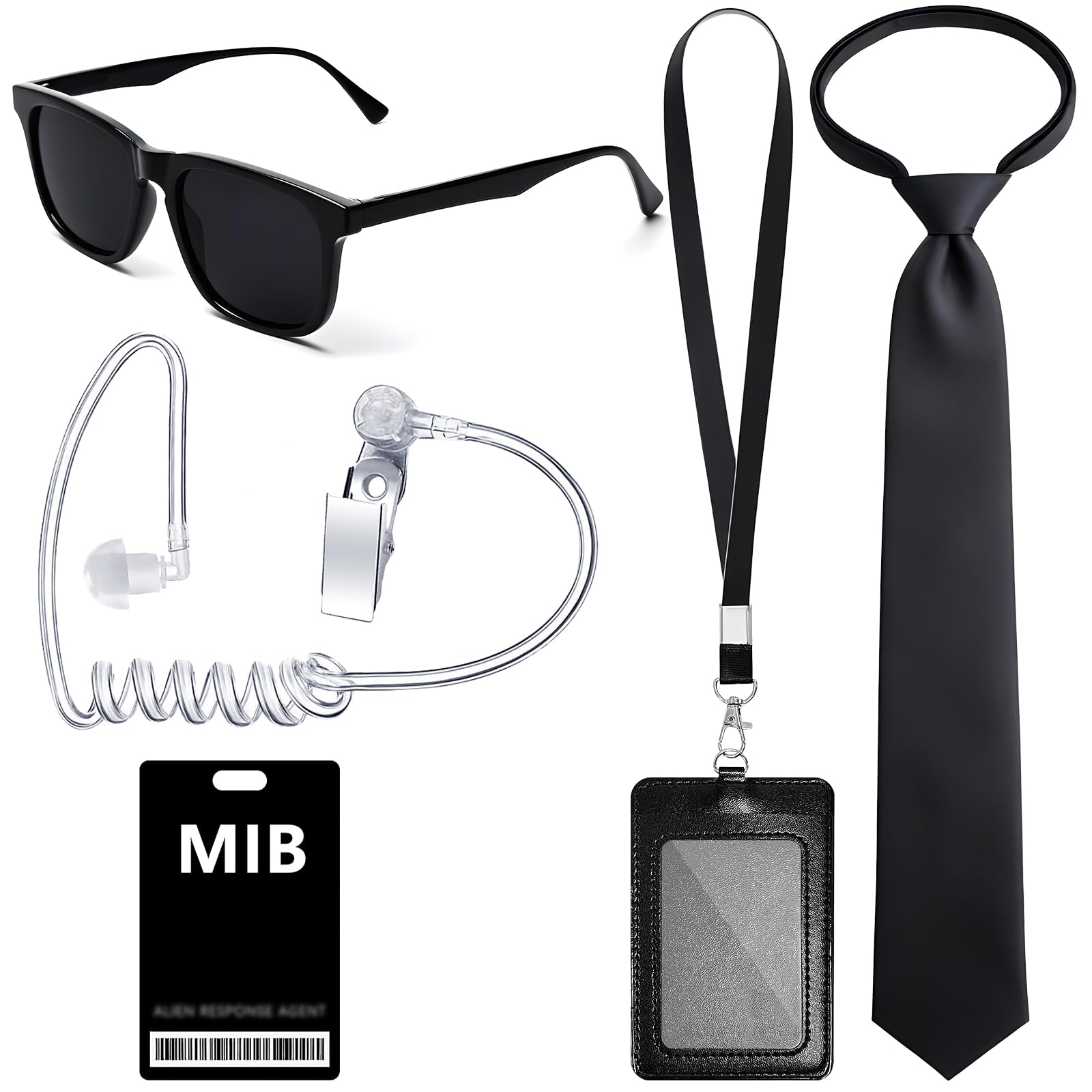 Halloween Agent Costume Set for Men Women Secret Security Guard Costume Accessories for Alien Party Cosplay Game Black