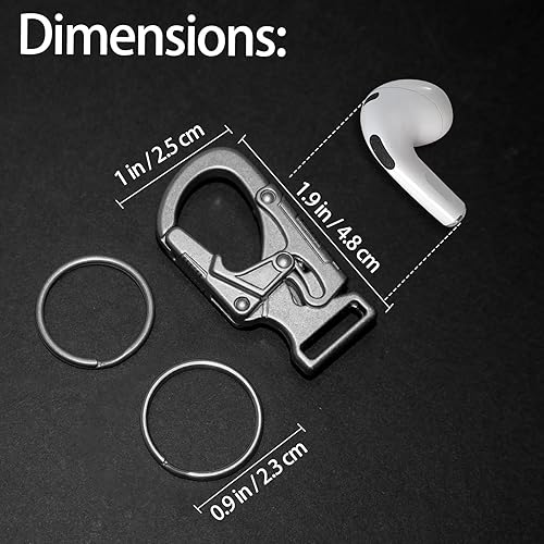 Miniatura 6 de Ahiller Clip de mosquetón, clip de aleación de 1.9 pulgadas para llavero de automóvil con 2 llaveros, ganchos para exteriores, pequeño llavero para