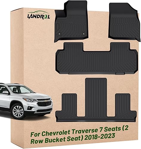 Landrol Alfombrillas de repuesto para Chervrolet Chevy Traverse 7 asientos 2018-2023, forro resistente, negro, parte delantera y trasera, ajuste