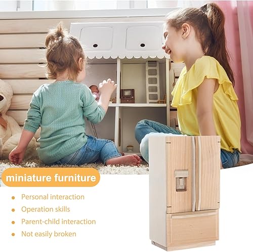 Miniatura 3 de BESPORTBLE Miniature Wooden Dollhouse Fridge Unpainted Mini Fridge Model for Dollhouse Kitchen Scene Decoration Refrigerator Furniture Accessory
