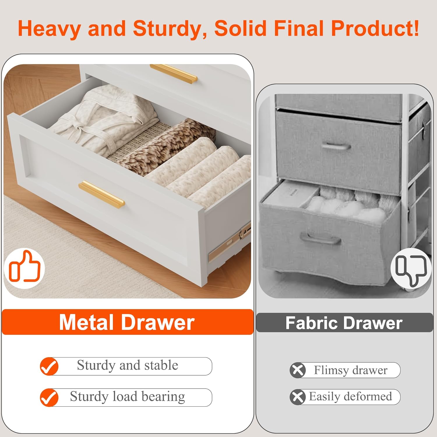 Metal 5-Drawer Dresser for Bedroom, Tall Chest of Drawers for Closet Storage, Modern Farmhouse White Dresser with 5 Drawers, Tall Dressers & Chests for Bedroom Storage, 31.5" Wide Metal Chest