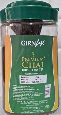 Girnar Premium Chai Tea 1kg Jar Pack   Strong & Aromatic Assam Black Tea Blend   Ideal for Companion   Rich Taste & Refreshing Aroma   Everyday Indian Chai Pack of 1