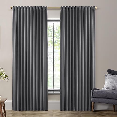 Miniatura 23 de SHINELAND Cortinas opacas de 102 pulgadas para sala de estar, cortinas opacas con pestaña trasera de 102 pulgadas de largo para dormitorio, Crema