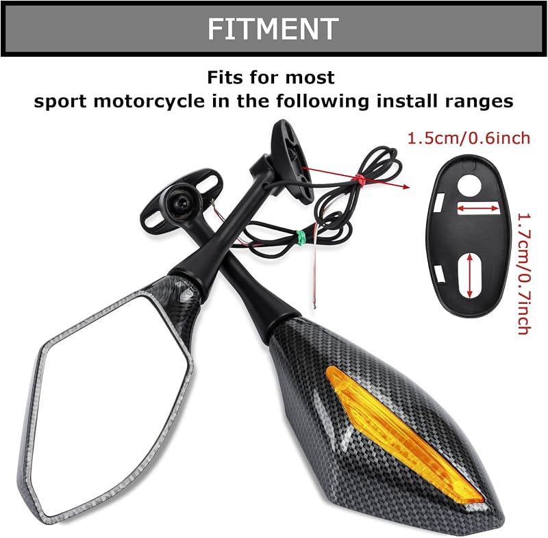 PSLER Karbon LED Irányjelzős Visszapillantó Tükör Szett Sportmotorokhoz - Időjárásálló ABS Ház, Acél Tengely, Egyszerű Felszerelés