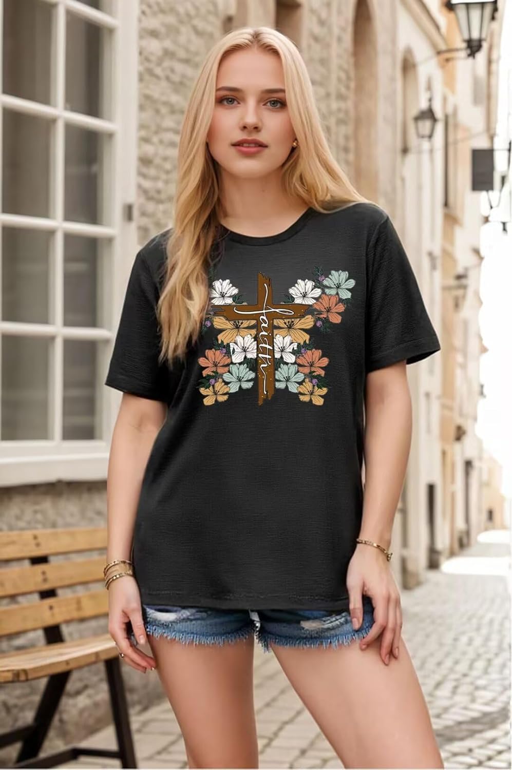 Women Christian T Shirts Vintage Butterfly Graphic Short Sleeve Jesus Tee Tops - Image 5