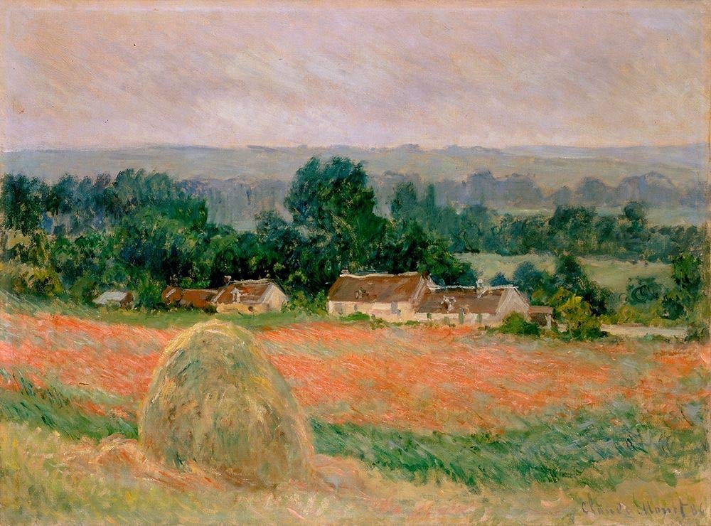 Feeling at home KUNSTDRUCK auf MATTE PAPIER 220gr Heuhaufen bei Giverny Monet Claude - Landschaft horizontal Poster Landschaft Bild auf Papier cm_90_X_122