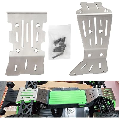 2-Piece Skid Plate Set, for ARRMA 1/10 Quake 2 Wheel Drive & 1/10 Gorgon 2 Wheel Drive, 1.5mm Vented Stainless Steel Chassis Armor Front & Rear Protection