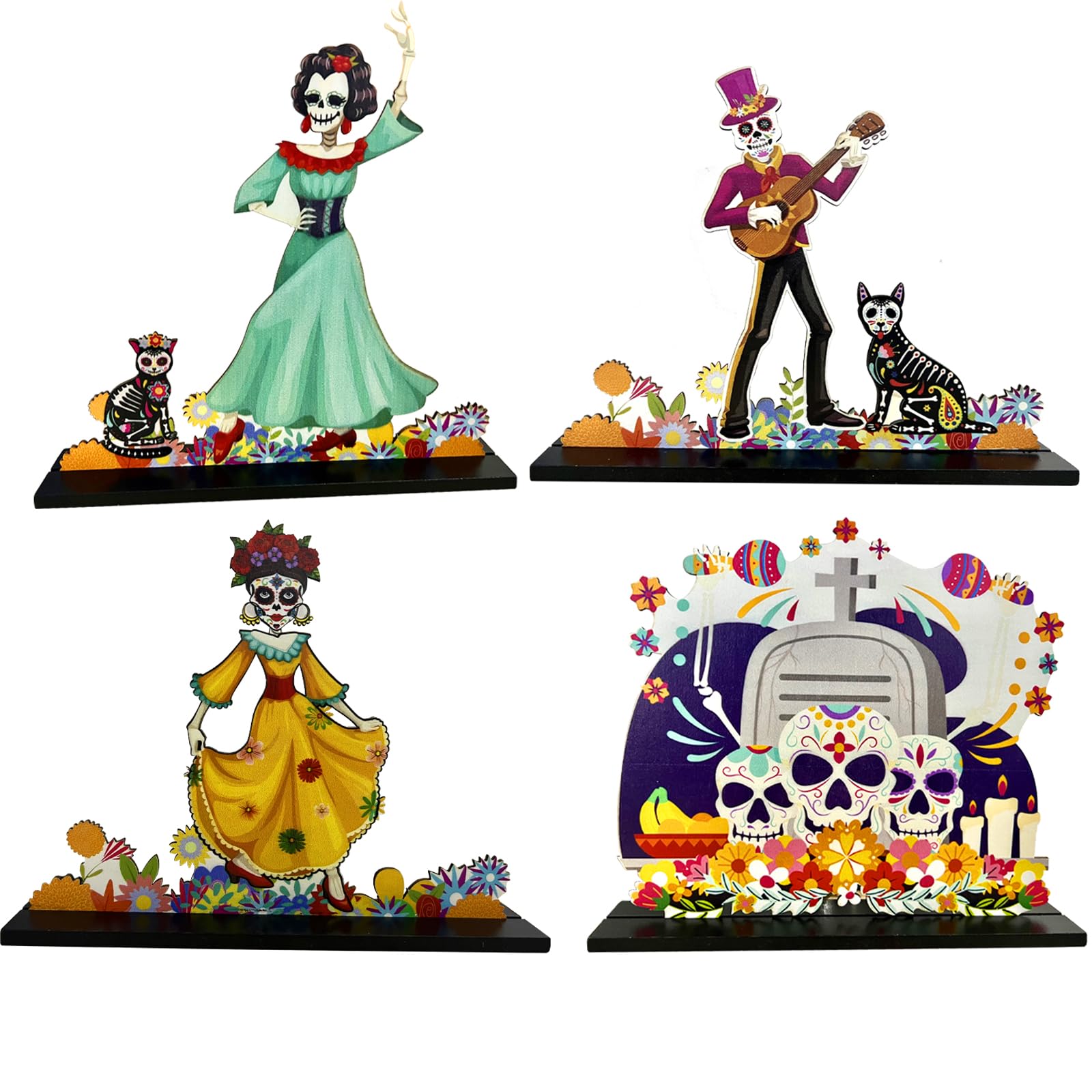 Yerliker 3 Pcs Day Of The Dead Table Decorations Mexican Dia De Los Muertos Altar Centerpiece Halloween Sugar Skull Table Topper Wooden Day Of The Dead Centerpiece For Halloween Me I.1681417564