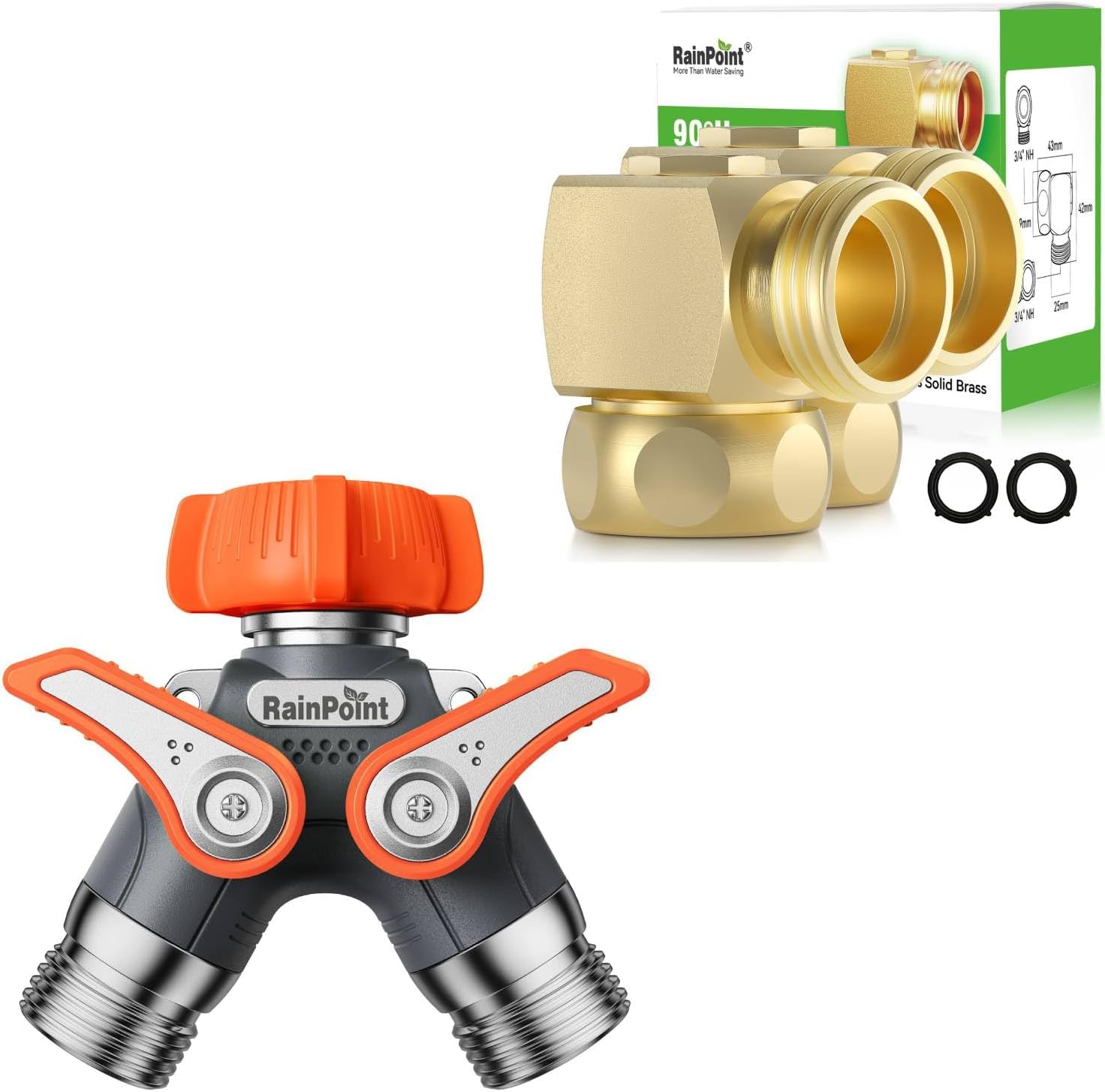 RAINPOINT 2 Way Hose Splitter with 2 Pack 3/4" GHT 90 Degree Hose Elbow